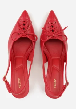 Czerwone Szpilki Slingback VICES Zdobione Gorsetowym Wiązaniem z Kokardą Azimuna