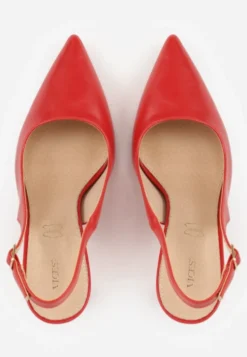 Czerwone Szpilki VICES Slingback z Wkładką ze Skóry Naturalnej Zoretta