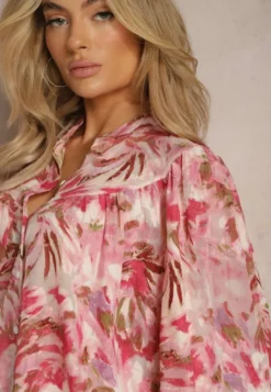 Czerwono-Różowa Koszula z Szerokimi Rękawami we Florystyczny Print Letossa
