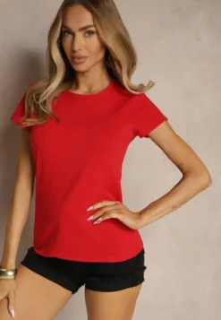 Czerwony Basicowy T-shirt z Bawełny Mevolena