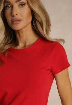 Czerwony Basicowy T-shirt z Bawełny Mevolena
