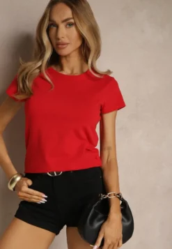 Czerwony Basicowy T-shirt z Bawełny Mevolena