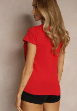 Czerwony Basicowy T-shirt z Bawełny Mevolena