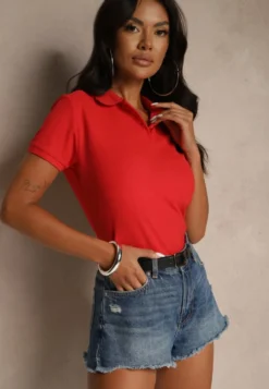 Czerwony Bawełniany T-shirt Typu Polo Arsenllia