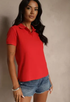 Czerwony Bawełniany T-shirt Typu Polo Arsenllia