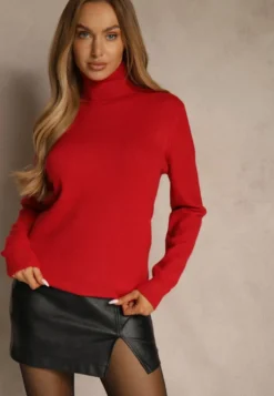 Czerwony Casualowy Golf z Bawełną i Wełną Reillisa