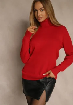 Czerwony Casualowy Golf z Bawełną i Wełną Reillisa