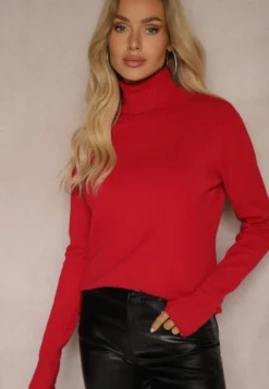 Czerwony Golf Sweter o Dopasowanym Kroju z Kaszmirem Zairith
