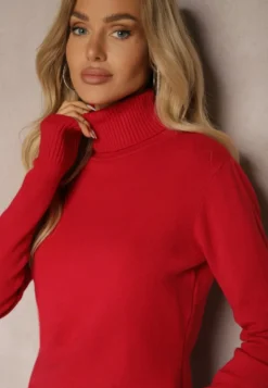 Czerwony Golf Sweter o Dopasowanym Kroju z Kaszmirem Zairith