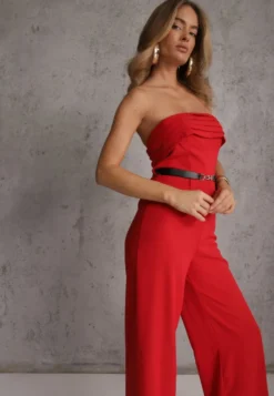 Czerwony Kombinezon VICES Bandeau z Falbankami i Paskiem w Eleganckim Stylu Pinoia