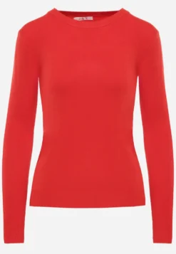 Czerwony Sweter z Bawełną w Minimalistycznym Stylu Radeken
