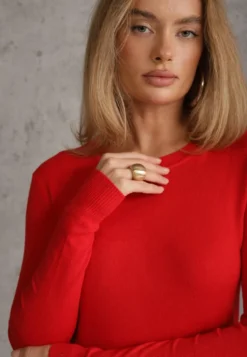 Czerwony Sweter z Bawełną w Minimalistycznym Stylu Radeken