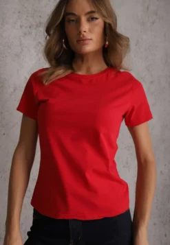 Czerwony T-shirt z Bawełny z Okrągłym Dekoltem Nedima