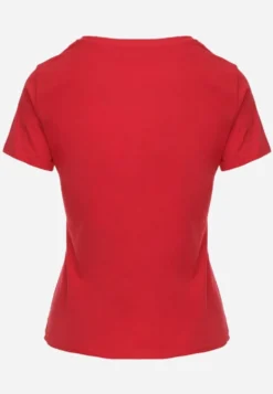 Czerwony T-shirt z Bawełny z Okrągłym Dekoltem Nedima