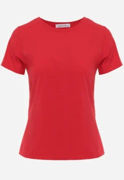 Czerwony T-shirt z Bawełny z Okrągłym Dekoltem Nedima