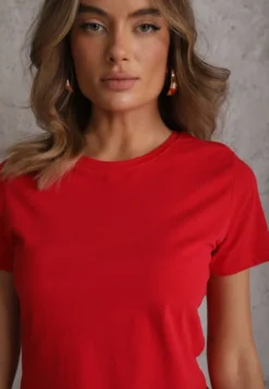 Czerwony T-shirt z Bawełny z Okrągłym Dekoltem Nedima