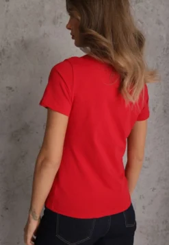Czerwony T-shirt z Bawełny z Okrągłym Dekoltem Nedima