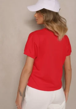 Czerwony T-shirt z Nadrukiem Napisu Dezerine