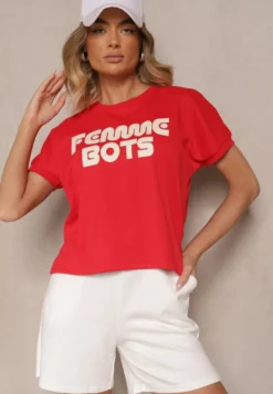 Czerwony T-shirt z Nadrukiem Napisu Dezerine