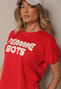 Czerwony T-shirt z Nadrukiem Napisu Dezerine