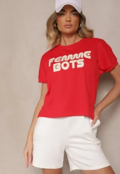 Czerwony T-shirt z Nadrukiem Napisu Dezerine