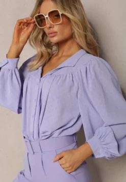 Fioletowa Koszula ze Stójką Inspirowana Stylem Retro Bubiana