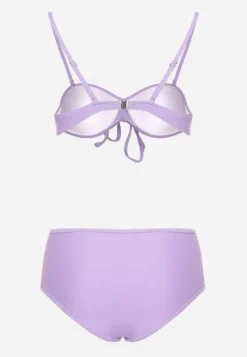 Fioletowe Bikini Biustonosz i Majtki Figi High Waist z Siateczkowymi Zdobieniami Kinovia