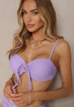 Fioletowe Bikini Biustonosz i Majtki Figi High Waist z Siateczkowymi Zdobieniami Kinovia