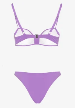 Fioletowe Bikini Biustonosz i Majtki Figi z Aplikacją z Cyrkoniami Nateria