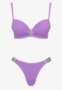 Fioletowe Bikini Biustonosz i Majtki Figi z Aplikacją z Cyrkoniami Nateria