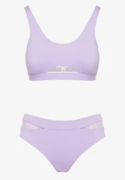 Fioletowe Bikini Biustonosz i Majtki Typu Figi Zdobione Siateczką Natelina