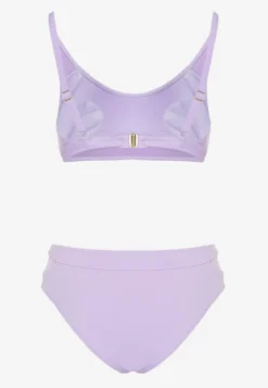 Fioletowe Bikini Biustonosz i Majtki Typu Figi Zdobione Siateczką Natelina