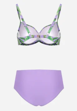 Fioletowe Bikini Biustonosz w Liście i Majtki Figi z Siateczkowymi Wstawkami Kinalea