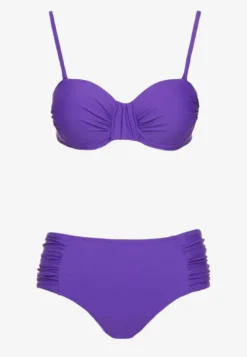 Fioletowe Bikini Figi i Usztywniany Biustonosz z Marszczeniem Vintelle