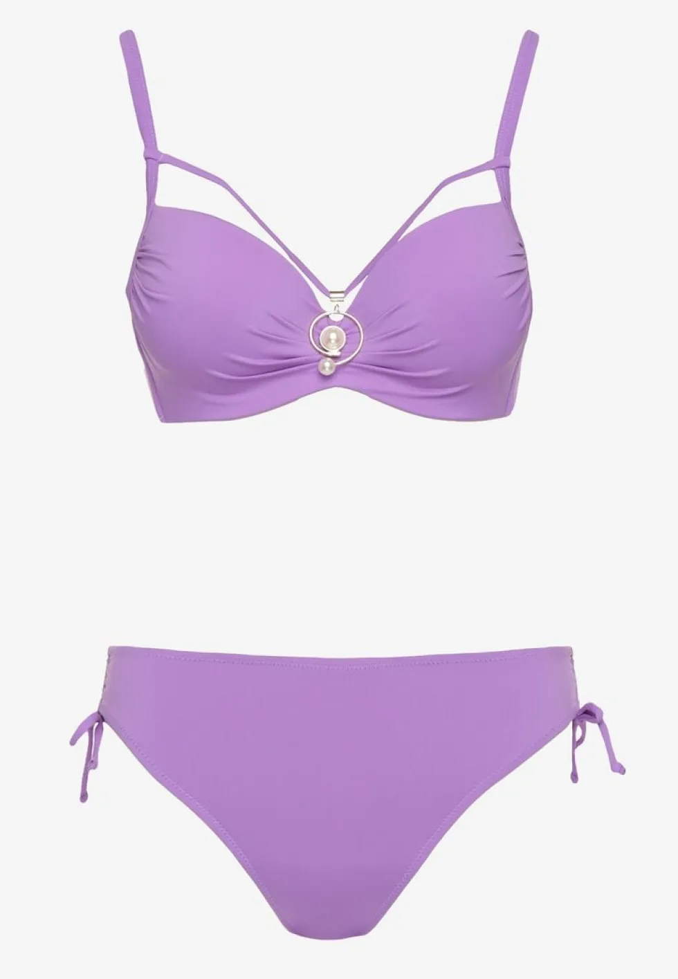 Fioletowe Bikini Majtki Figi z Regulacją i Biustonosz z Ozdobą Natrissa