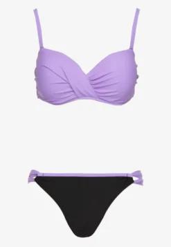 Fioletowe Bikini Majtki Figi i Biustonosz z Marszczeniem Sepiana
