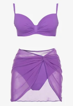 Fioletowe Bikini Majtki Typu Figi Marszczony Biustonosz i Pareo Natovena