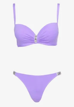 Fioletowe Bikini z Cyrkoniami i Regulowanymi Ramiączkami Tloen