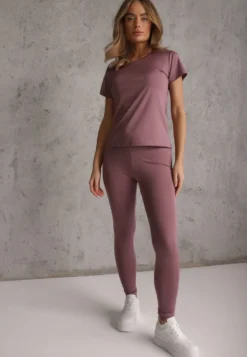 Fioletowe Legginsy Basic z Modelującą Wstawką w Pasie Liacan