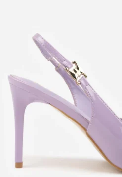 Fioletowe Sandały Slingback na Szpilce z Lakierowanym Połyskiem i Aplikacją Phisvienne