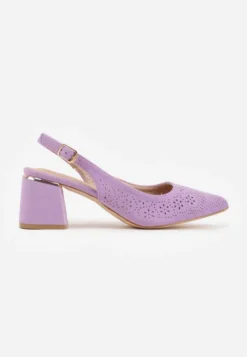 Fioletowe Sandały Vices na Słupku Slingback ze Skórzaną Wkładką i Ażurowym Wzorem Iffinira