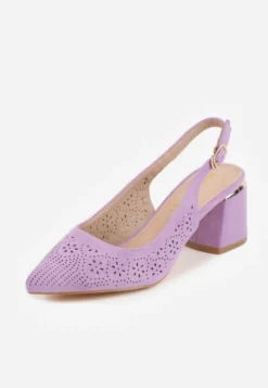 Fioletowe Sandały Vices na Słupku Slingback ze Skórzaną Wkładką i Ażurowym Wzorem Iffinira
