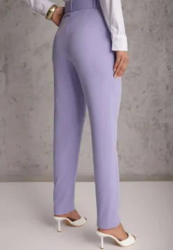Fioletowe Spodnie Garniturowe High Waist z Paskiem Wenus