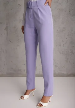 Fioletowe Spodnie Garniturowe High Waist z Paskiem Wenus