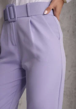 Fioletowe Spodnie Garniturowe High Waist z Paskiem Wenus