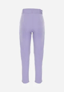 Fioletowe Spodnie Garniturowe High Waist z Paskiem Wenus