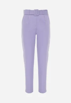 Fioletowe Spodnie Garniturowe High Waist z Paskiem Wenus