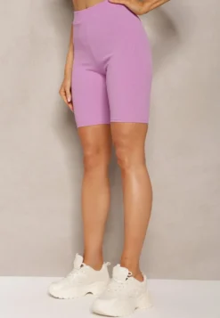 Fioletowe Sportowe Szorty Kolarki Prążkowane High Waist Steiama