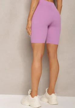 Fioletowe Sportowe Szorty Kolarki Prążkowane High Waist Steiama