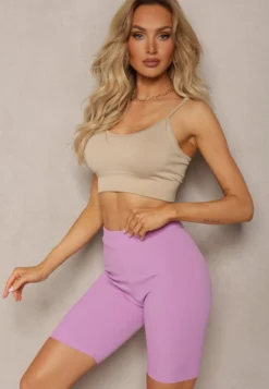Fioletowe Sportowe Szorty Kolarki Prążkowane High Waist Steiama